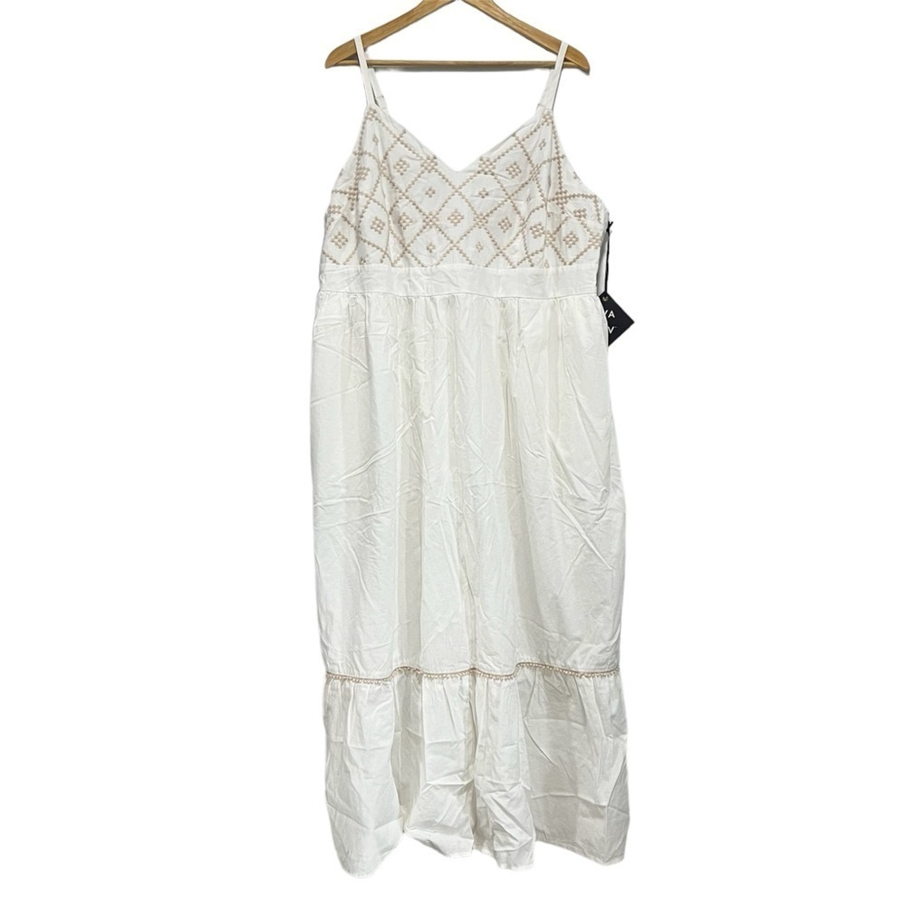 Women’s Embroidered Maxi Tiered Dress Adjustable Straps Ava & Viv Ivory Size 2X - Picture 1 of 7